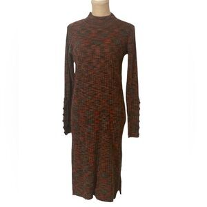 Solutions! Multi Color Sweater Dress with long sleeves and button detail
